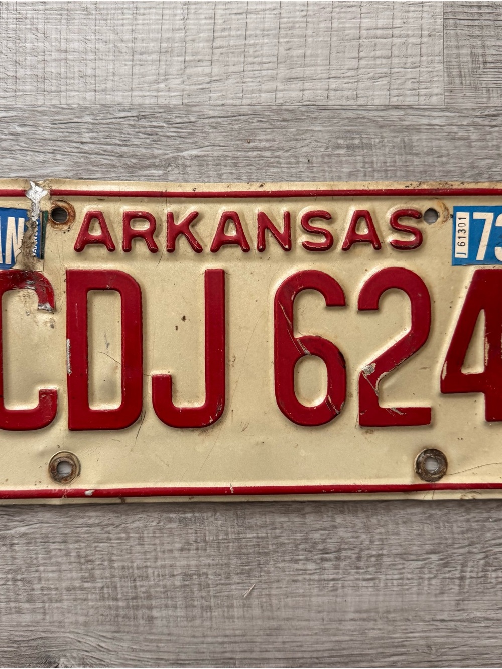 VTG Arkansas Jan 1973 Auto License Plate CDJ 624 Garage Man Cave Pub Wall Decor